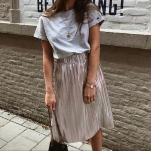 Metallic Silver Midi Skirt